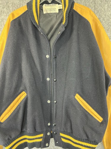 Vtg Delong Varsity Letterman Jacket XXL Gold Navy Blue USA School Football Blank - Picture 8 of 15