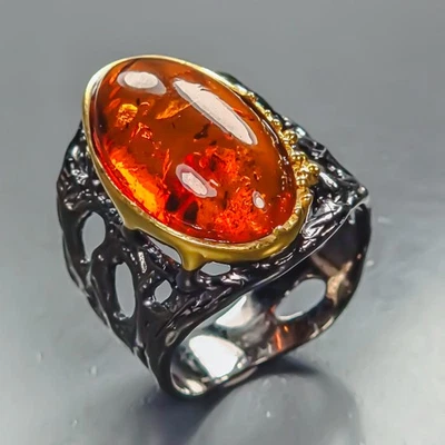 Jewellery Natural Amber Ring 925 Sterling Silver Size 8 /R481931 - Image 1 of 4