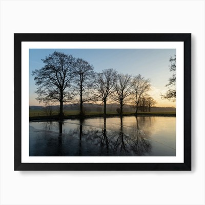 [ POSTER ONLY A3 ] Trees and their reflection at sunse Framed Wall Art Poster C
