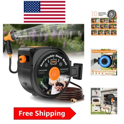 1/2 in x 100 ft Retractable Hose Reel with 10-Function Sprayer for Large Yards