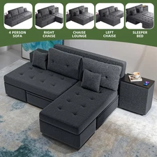 YINTATECH Sleeper Sofa Convertible Sofa Bed Couch 2 Storage Cabinets & USB Ports