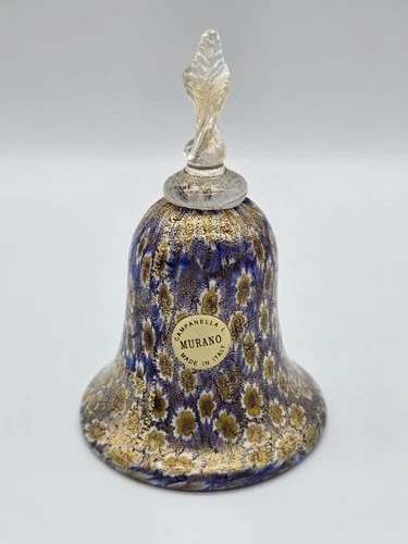 Murano Glass Bell Campanella Blue Yellow Gold