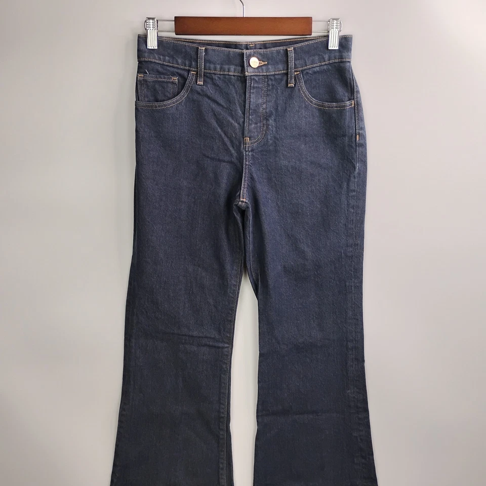 Express Jeans Womens 2 Blue Flared Leg Mid Rise Dark Wash Denim Stitching Detail - Image 3 of 4