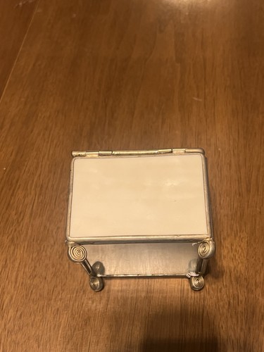 VTG Stained Glass Keep Sake Jewelery Box Heart White Pearl 4X4. Glass Bottom - Picture 5 of 8