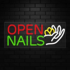 Open Nails Neon Sign for Retail Displays | LED Flex Neon | 32"W x 13"H x 1"D