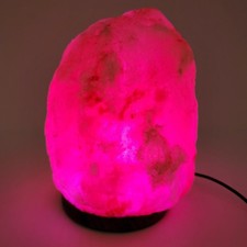 Real Himalayan Pink Crystal Rock Salt Lamp Wooden Base  Cord 9lbs 7.5  Tall