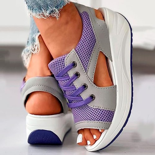 Women Muffin Sandals Breathable Casual Lace Up Flat Peep Toe Shoes Summer AU - Picture 11 of 16