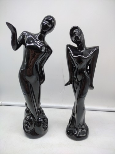 2 Art Deco Statue Black Gloss Modern Figures