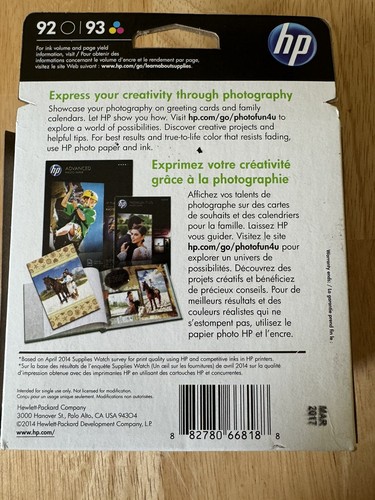 2 Pack HP C9513FN Genuine Ink Cartridges HP 92 Black 93 Tri-Color ExpOCT/21 - Picture 6 of 7
