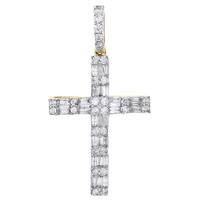 "10K Gelbgold Rund & Baguette Echte Diamant Kreuz AnhäNger 1,40\" Charme 0,90 Ct."
