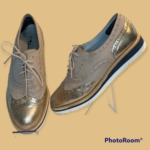 Leather Gold Wingtip Oxford Shoes 