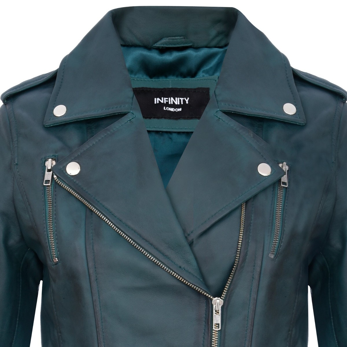 Ladies Retro Teal 100% Nappa Leather Biker Jacket | eBay