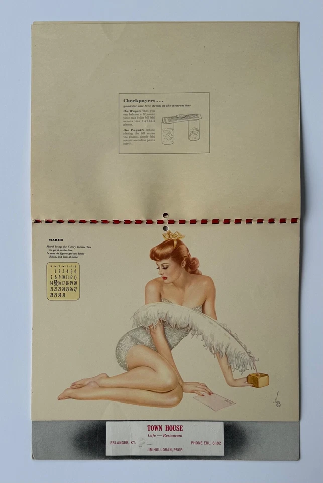 Raro calendario pin-up vintage 1943 Vargas Esquire Girl, trucos de barra, anuncio de Kentucky Foto 3 de 4