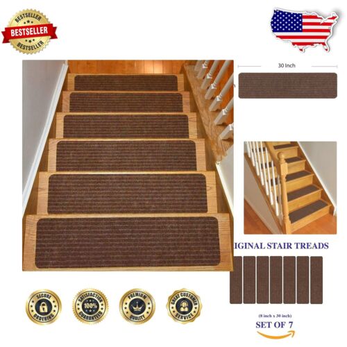 8" x 30" Durable Slip-Resistant Indoor Stair Treads - Set of 7 in Brown
