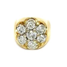 Diamond Gold Men's Ring 3ct 14k Yellow Cluster Top Dome Band Size 8
