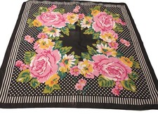 Vtg. Glentex Black Pink Floral Scarf, 100 Polyester, Made In Italy 31x31