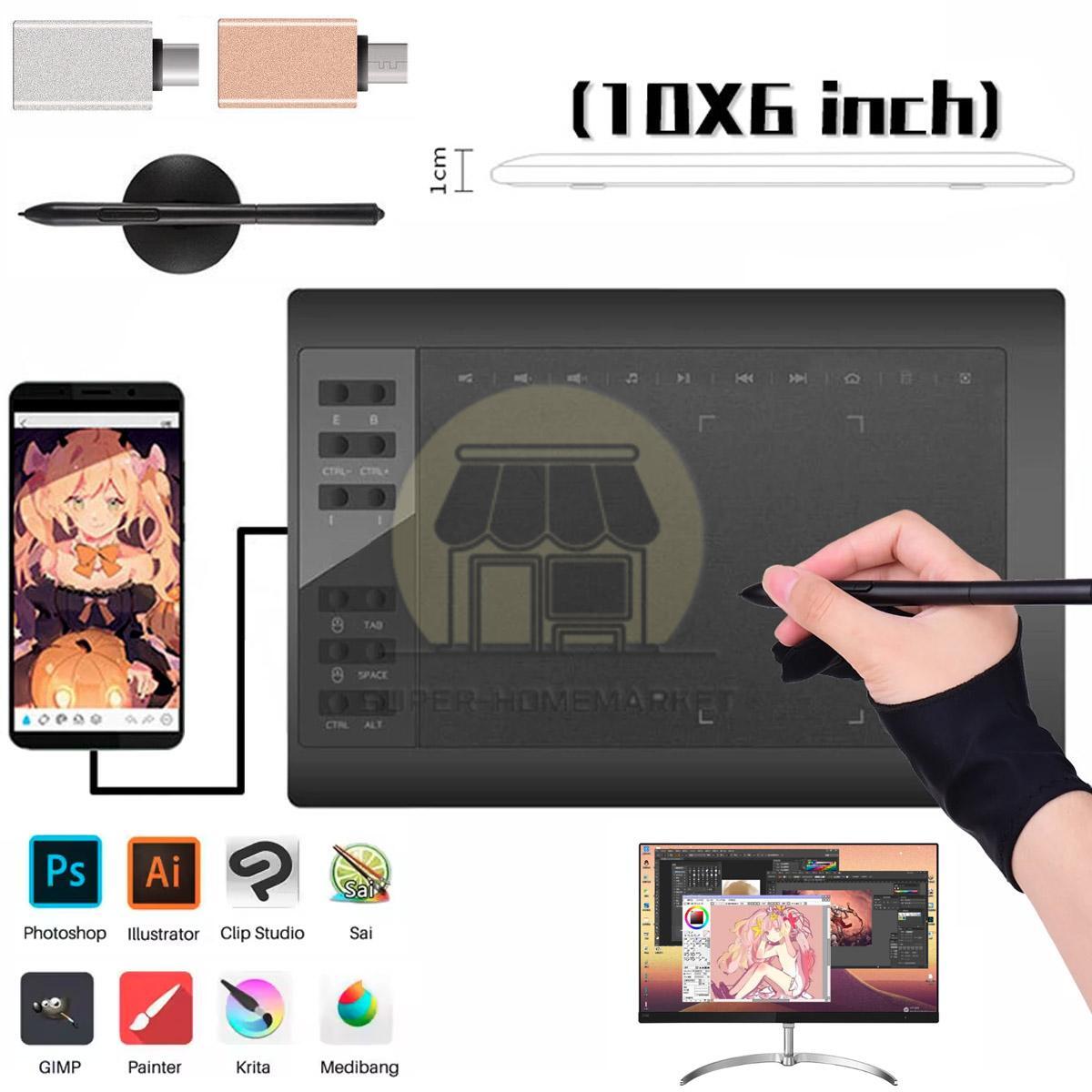 10x6 inch Digital Drawing Tablet HD Screen Graphics tablet with Battery-free Pen