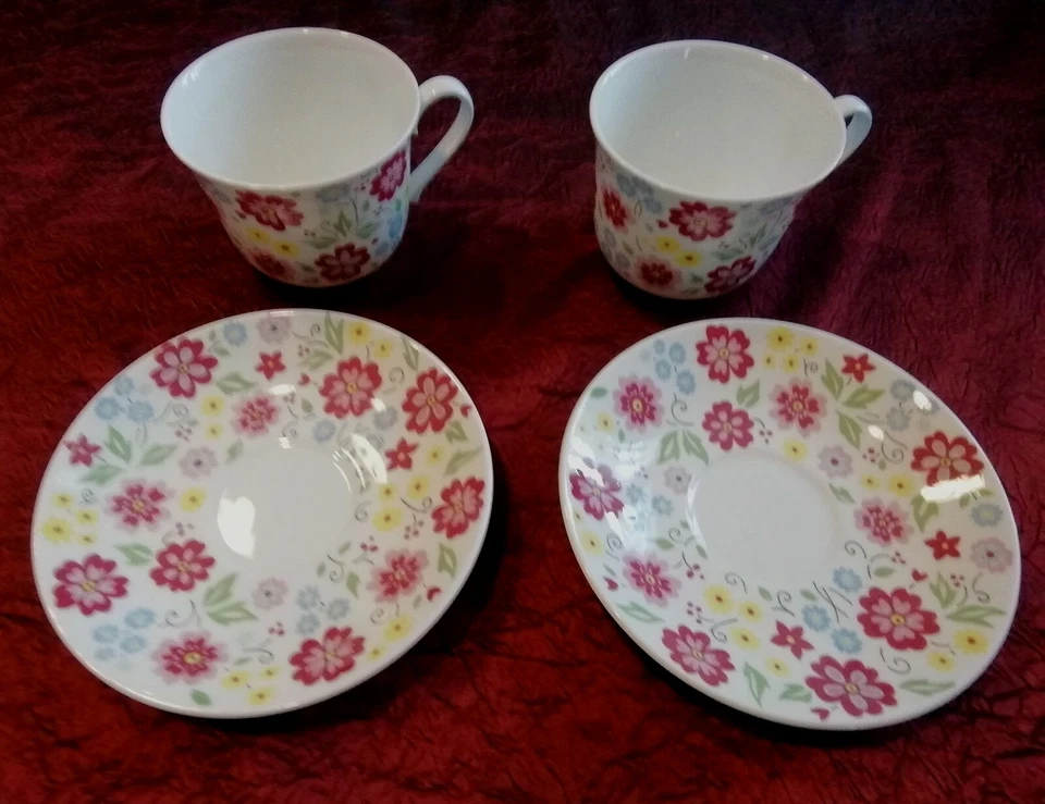 ROY KIRKHAM .English Bouquet : 2 Tasses/soucoupes Porcelaine Décor floral - Photo 2/4