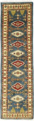 Handmade Blue Tribal Geometric Kazak Runner Rug Oriental Decor Carpet 2'8x9'4 ft