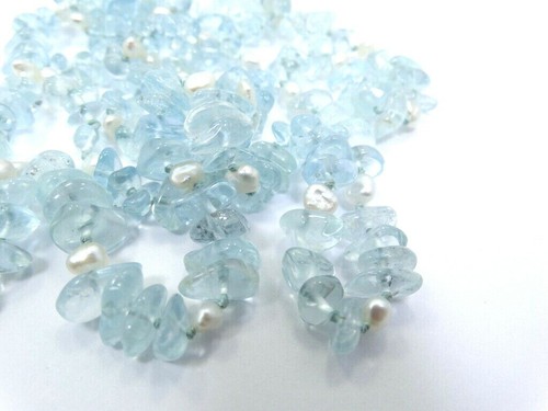 Collana filo 32" PERLA bianca acquamarina blu naturale originale vintage - Foto 2 di 5