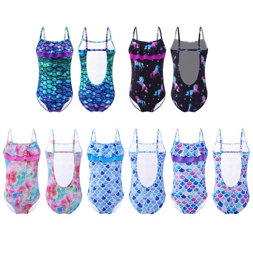 Girls Fish Scales Takini Bikini Beachwear Leotard Swimsuit Halter Swimwear - Picture 2 of 30
