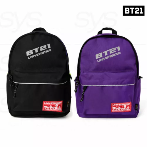 Mochila básica con escudo espacial auténtico oficial BTS BT21 púrpura o negra + pista #