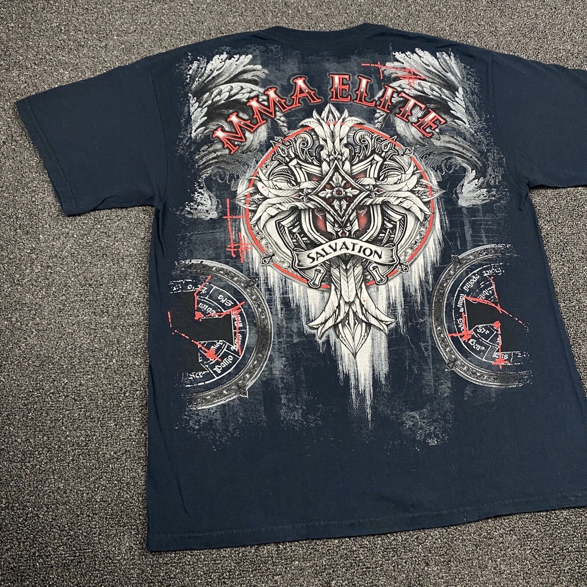MMA ELITE Affliction 長袖Tシャツ サーマル袖 サイズXL MMA Elite Mens Large L Long Sleeve Skulls Tribal Print Shirt