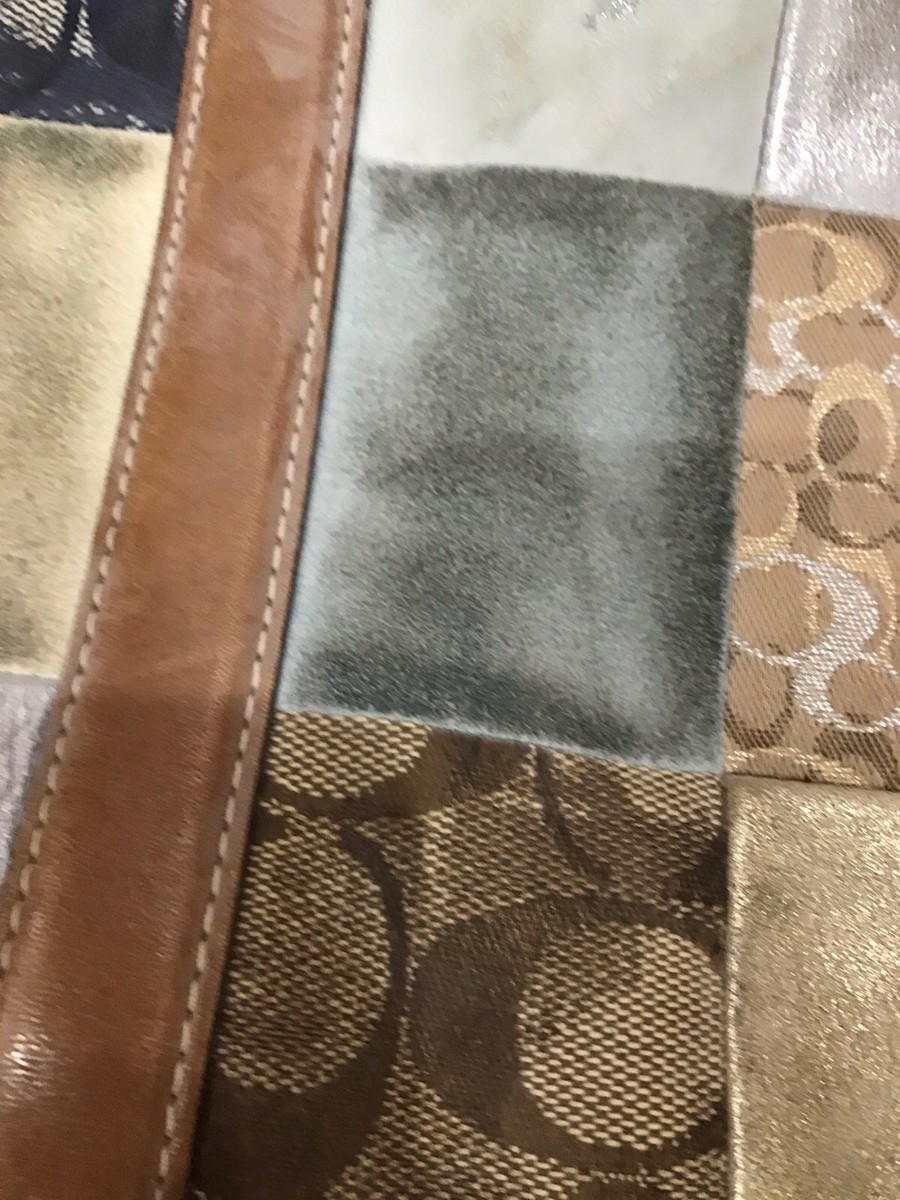 COACH Large Signature Leather Patchwork Tote Handbag Purse