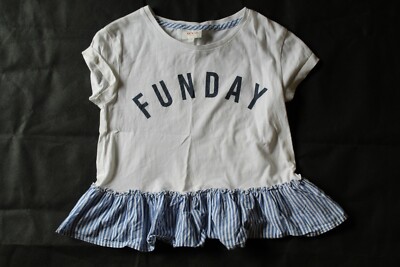   SIZE 6 SEED HERITAGE WHITE BLUE TRIM FUNDAY GIRLS COTTON T-SHIRT