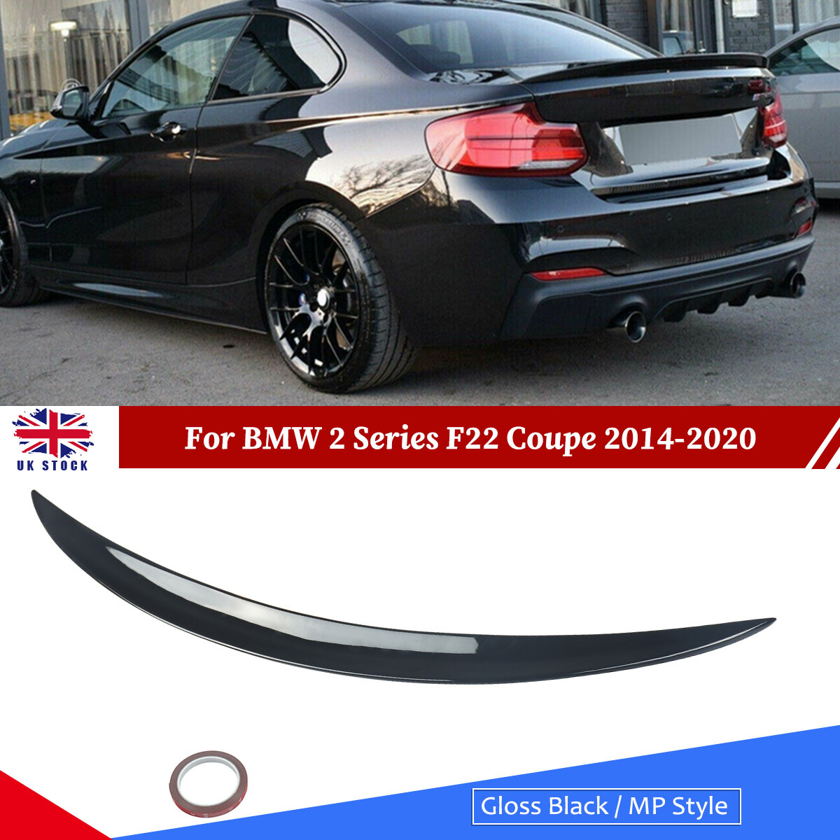 For BMW 2Series F22 F87 M2 M Performance Trunk Rear Boot Spoiler Lip Gloss Black