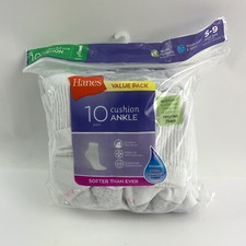 Hanes Womens Cushioned Ankle Socks Cool Comfort 10 Pair Shoe Sz 5-9 Med White