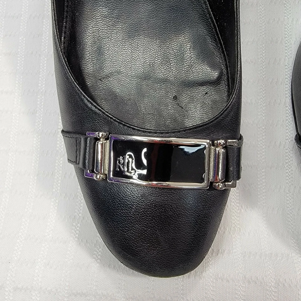 Zapatos de salón Ralph Lauren para mujer talla 9 negros con hebilla plateada RL Foto 2 de 4