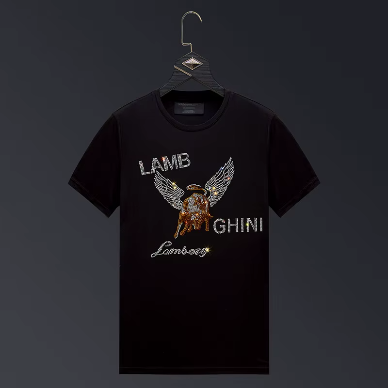 New Fashion Bull Rhinestone Summer Short Sleeve Luxury Men Streetwear T-Shirt