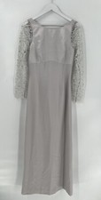 Adrianna Papell Evening Dress Gown Womens 8 Silver Gray Satin Lace Sleeve Sequin