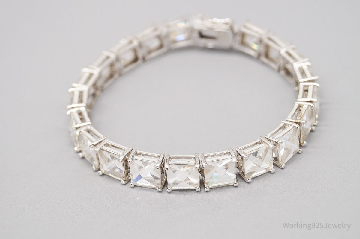 Vintage Large Cubic Zirconia Sterling Silver Tennis Bracelet Vintage Large Cubic Zirconia Sterling Silver Tennis Bracelet