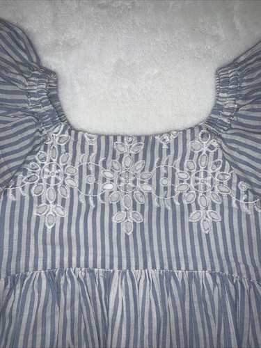 NWT Baby Gap Blue/White Stripe Gorgeous Eyelet Dress Girls Size 3-6 Full Skirt - Picture 2 of 12