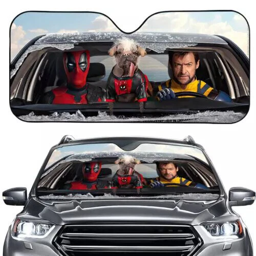 Deadpool Dogpool Vs Wolverine Driving Shatter Car Sun Shade
