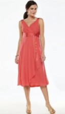 Chaps Midi Dress Sleeveless Chiffon Red-Pink 4 S NWT $120