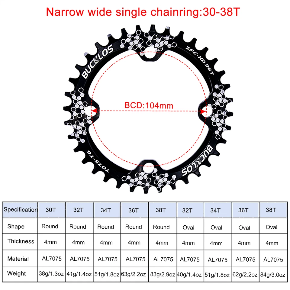 Juego de bielas de bicicleta de montaña BUCKLOS 104BCD 30-42T plato estrecho ancho manivela de 170 mm Foto 3 de 4