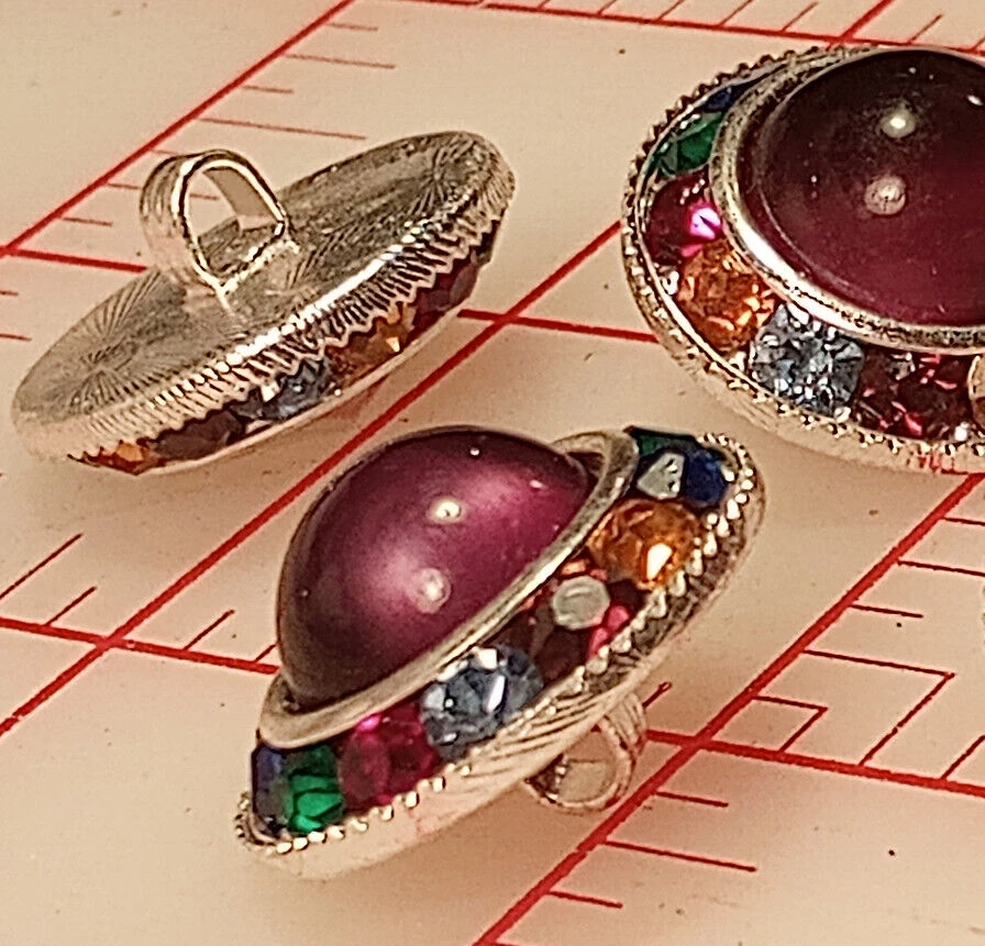 5 botones de caña de diamantes de imitación arco iris multicolores frambuesa acrílico 7/8" 22 mm Foto 3 de 4