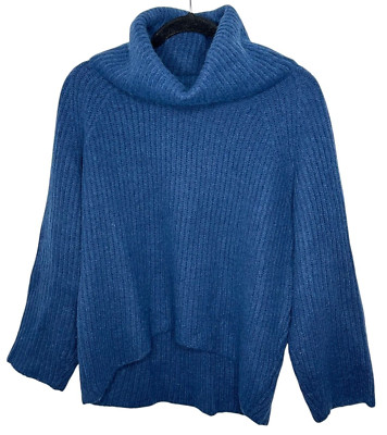 J Crew Point Sur Wool Mohair Cowl Turtle Neck Sweater S Blue Oversize Ribbed