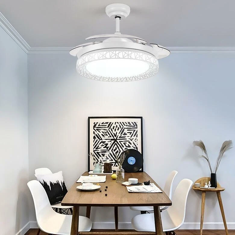 42" LED Light Ceiling Fans Remote Retractable Blade Chandeliers 3-Color Lighting - Image 3 of 4