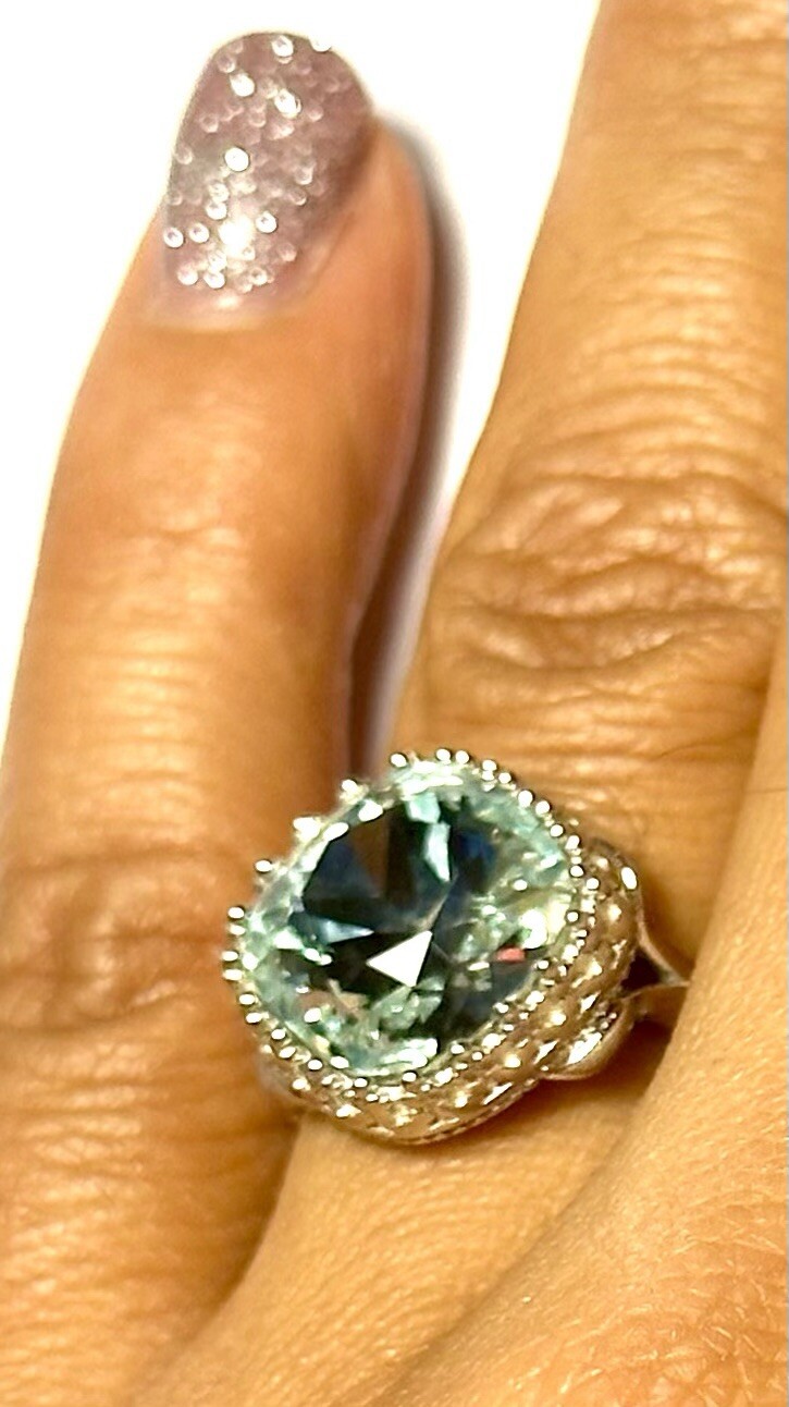 Ava Ro LightAquaBlue Swarovski Crystal Sterling Cushion Shaped Silver Ring Size7