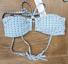 Minkpink Blue Check Multi Bandeau Halter Bikini Top Size Small NWT   