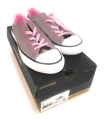 Converse Girl's CT Double-Tongue OX Grey/Pink/White Sneakers-Size 3
