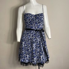 Vintage Mini Dress 9/10 Coquette Floral Ribbon Ruffle Sweetheart Blue Cottage