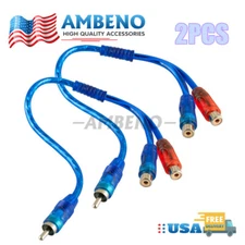 New RCA Y Splitter Audio Jack Cable Adapter 1 Male to 2 Female Connector Blue