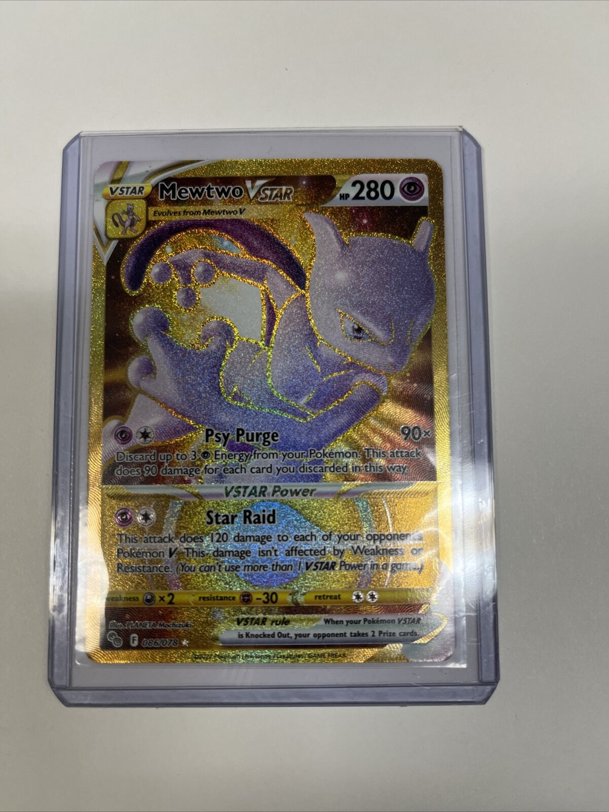 Pokemon Go Mewtwo Vstar 086/078 Gold Effect Secret Rare Textured