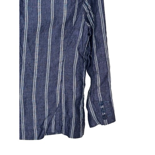 CAbi Womens Jacket Linen Mitered Stripe Nautical Anchor Blazer 3/4 Sleeve Blue 4 - Picture 6 of 9