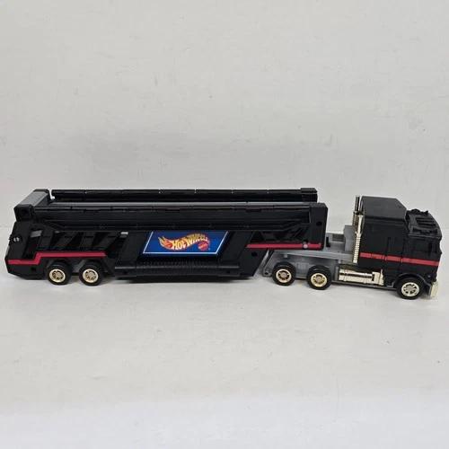 Vintage Hot Wheels Car Hauler Storage Semi Truck Black 1986